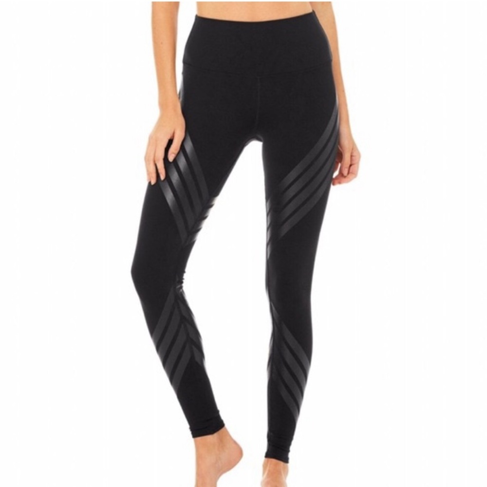 Alo Yoga High Waist Airbrush Stripe Black Leggings